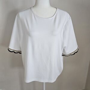 Ann Taylor XXL Crochet Trim Ponte Top White Contemporary Classic Feminine